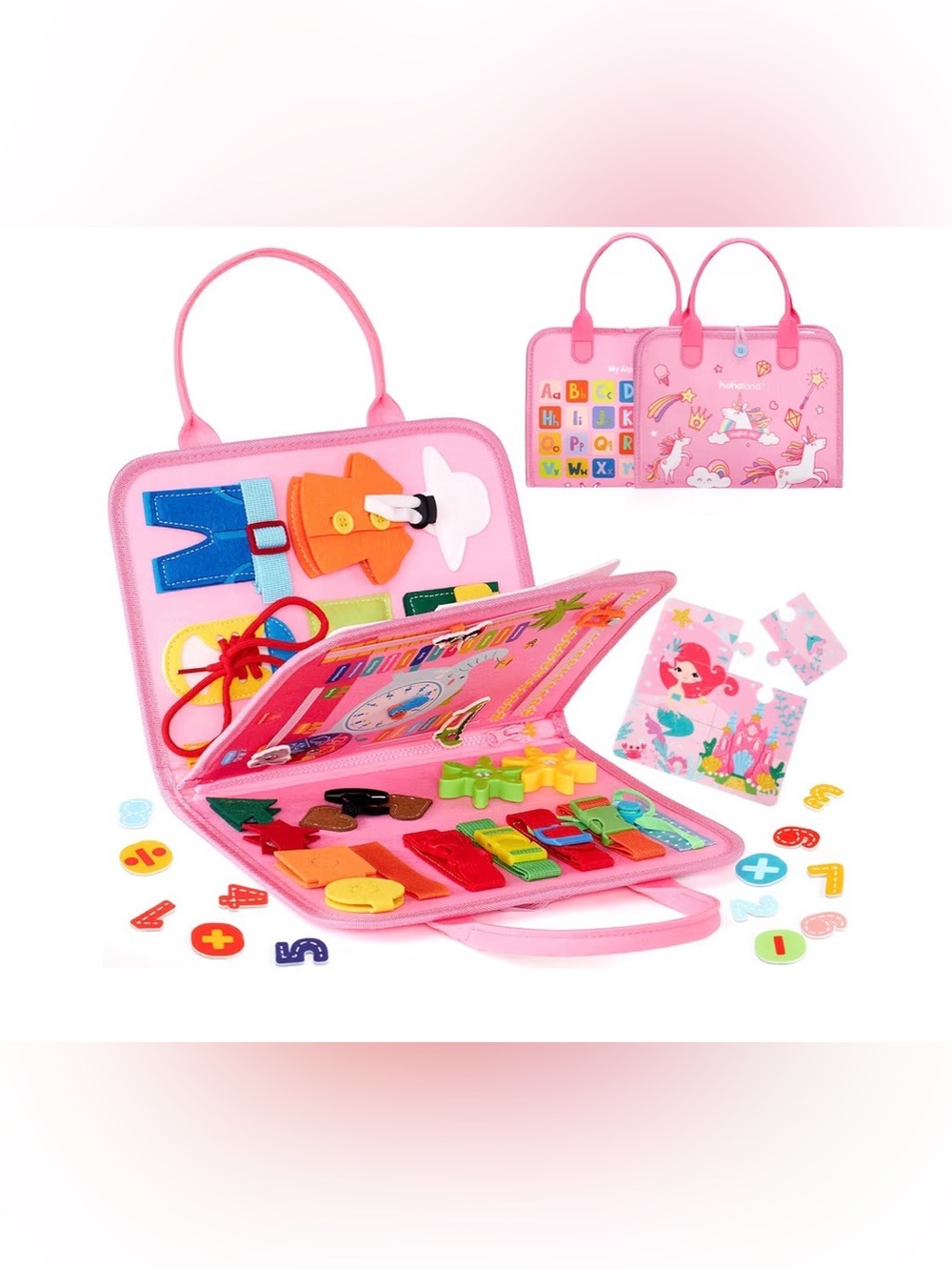 Kids Pink Busy Book Activity Case - Educational Travel Toy